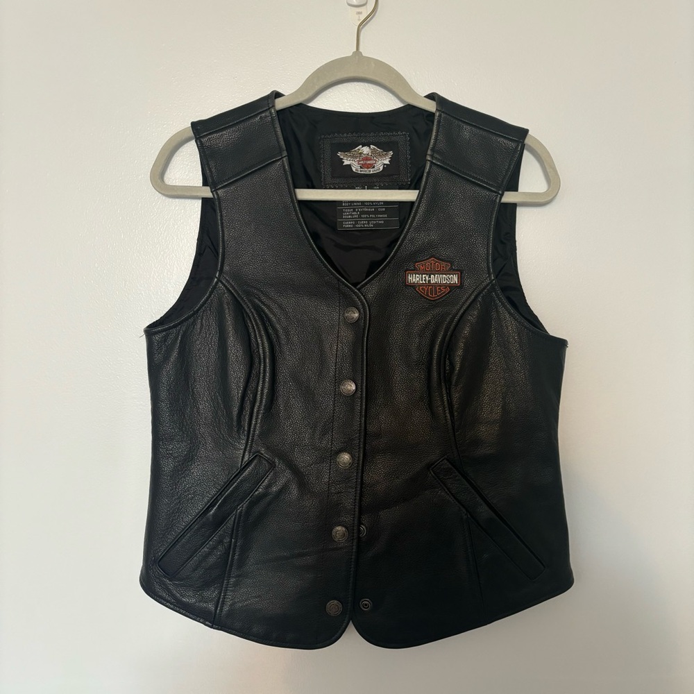 Harley Davidson Genuine Leather Snap Button Vest Size Large